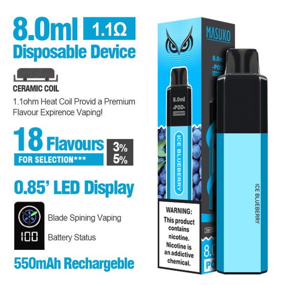 Alat sekali pakai Masuko dengan 8ml kapsul untuk 5000Puffs Vape Kit